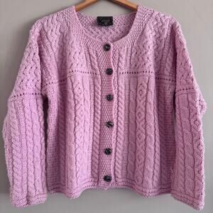 Carraig Donn Pink Merino Wool Irish Knit Cardigan Sweater Size Small